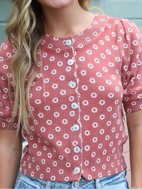 NWT Free People short puff sleeve button down sweater, cardigan, wool, size S